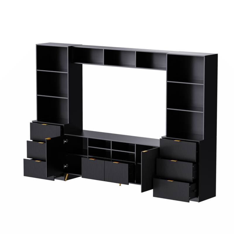 4-Piece Entertainment Wall Unit with 13 shelves,8 Drawers and 2 Cabinets,for TVs Up to 70"