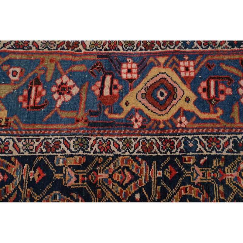 Hand Knotted Oriental 100% Wool Carpet Traditional Geometric Navy Blue & Blues Bidjar Area Rug - 11' 2'' X 5' 7''