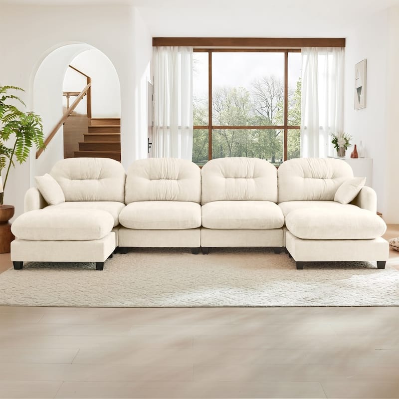 140" Premium Modular Chenille Sectional U-shaped Sofa with Movable Ottomans