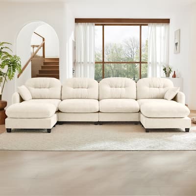 140" Premium Modular Chenille Sectional U-shaped Sofa with Movable Ottomans