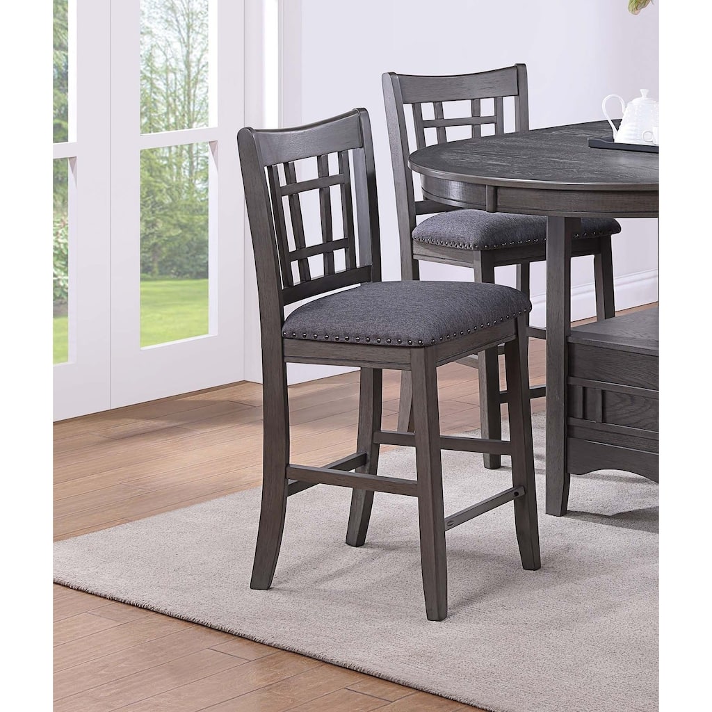 Counter Height Dining Chairs Nailhead Trim Upholstered Seat Gray Finish