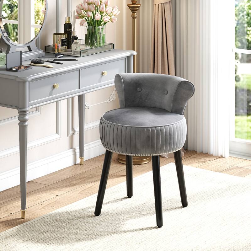 Gymax Velvet Vanity Chair w/ Back Tufted Low Back & Solid Wood Legs