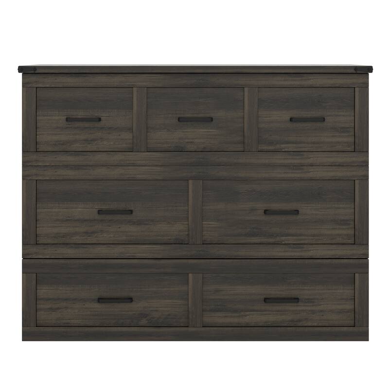 Full Size Foldable Cabinet Bed with Charging Station and Storage Drawer, Rustic Gray