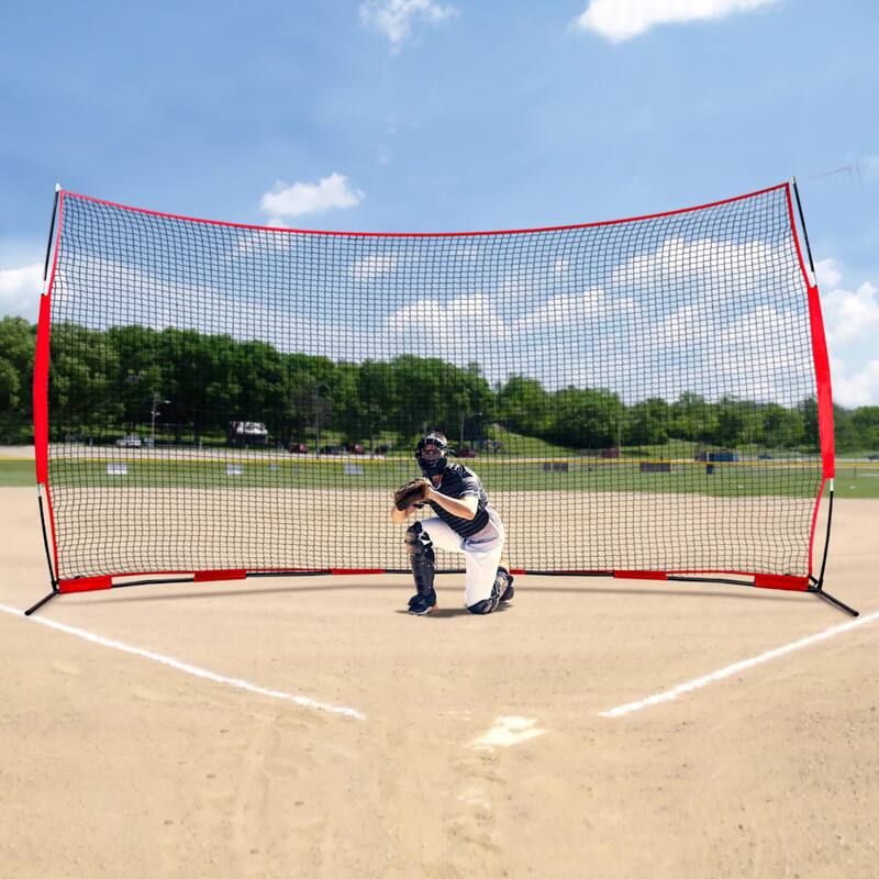 16 x 10 Feet Portable Sports Barrier Netting with Powder Coated Steel Pipe Base and Carry Bag