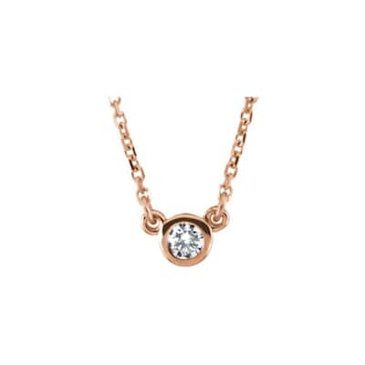 Curata 14k Rose Gold 1/10 CTW Diamond Solitaire Womens Necklace, 18"