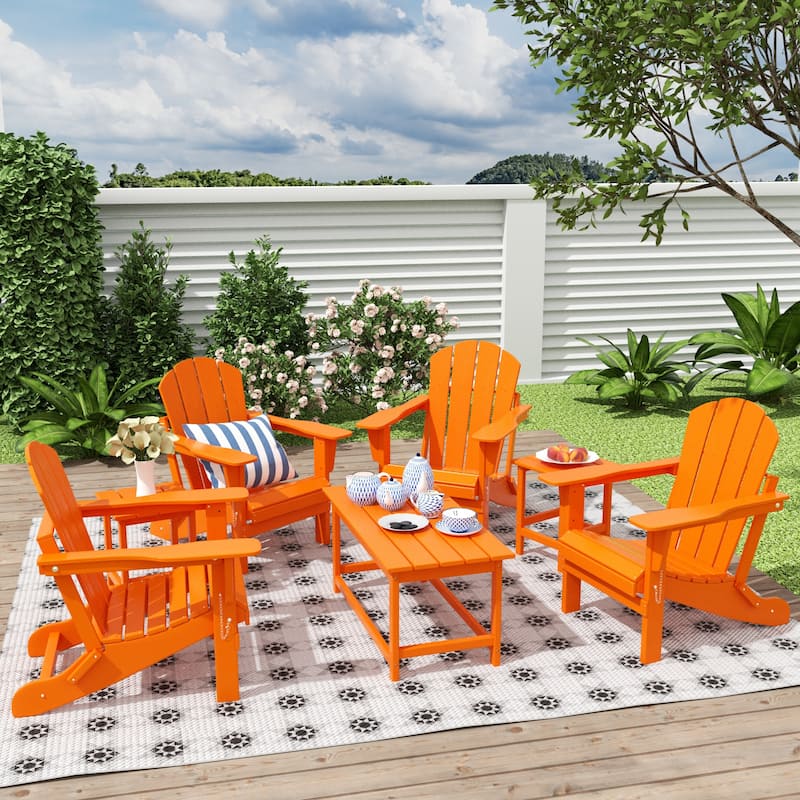 Laguna Hdpe All Weather Outdoor Patio Foldable Adirondack Chairs Conversation Set (7-Piece Set) - Orange