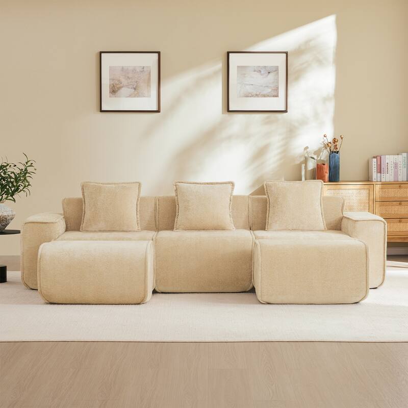 GDFStudio - Streamlined Velvet 3-Seater 108.66" U-Shaped Modular Boneless Sofa with 2 Ottomans