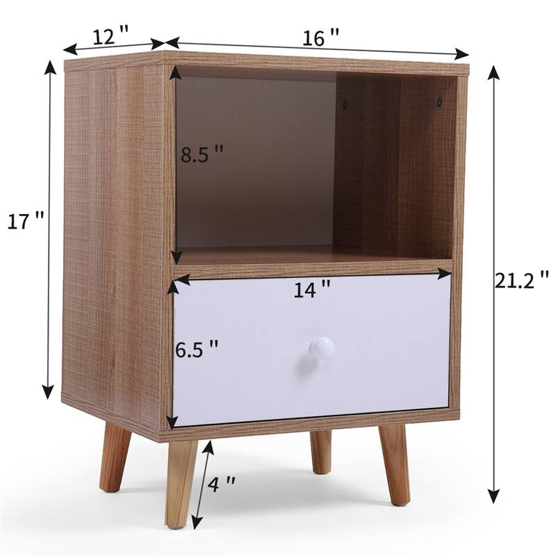 Wooden Storage Nightstand with Drawer and Legs(Set of 2)