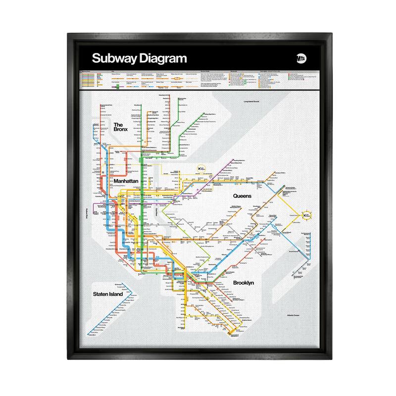 Stupell New York City Urban Subway Diagram Chart Floater Frame, Design by JG Studios - 17 x 21 - Black