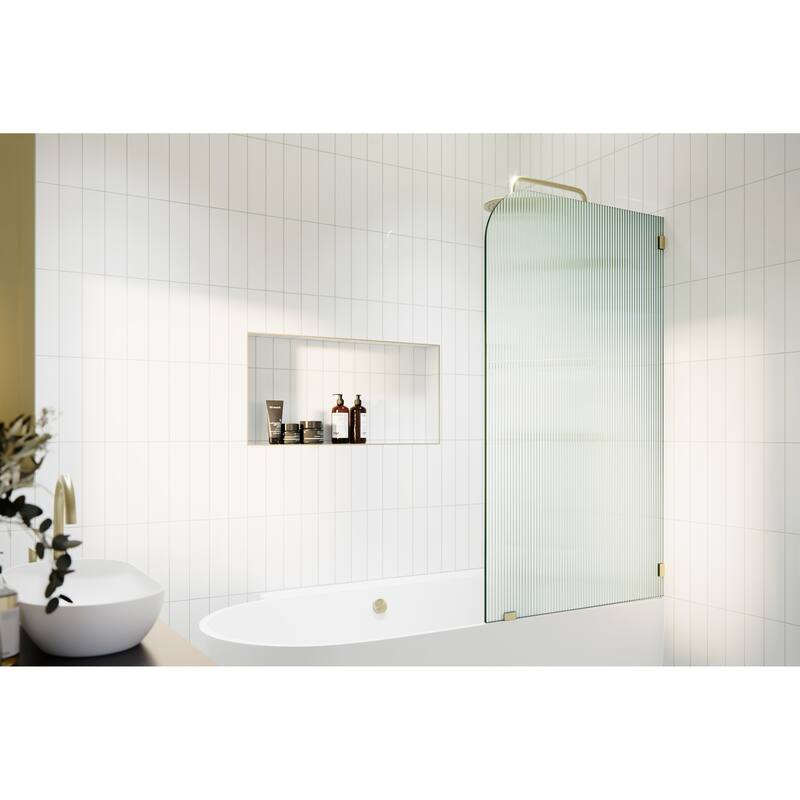 Aurora 58.25 in. x 30 in. Frameless Bath Shower Door - Single Fixed Panel Fluted Frosted Radius Right Hand - Satin Black