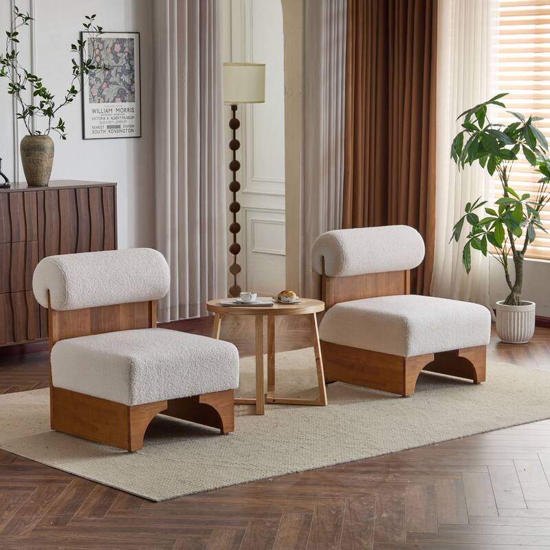 Boucle Lounge Chairs with Rolled Back (Set of 2)