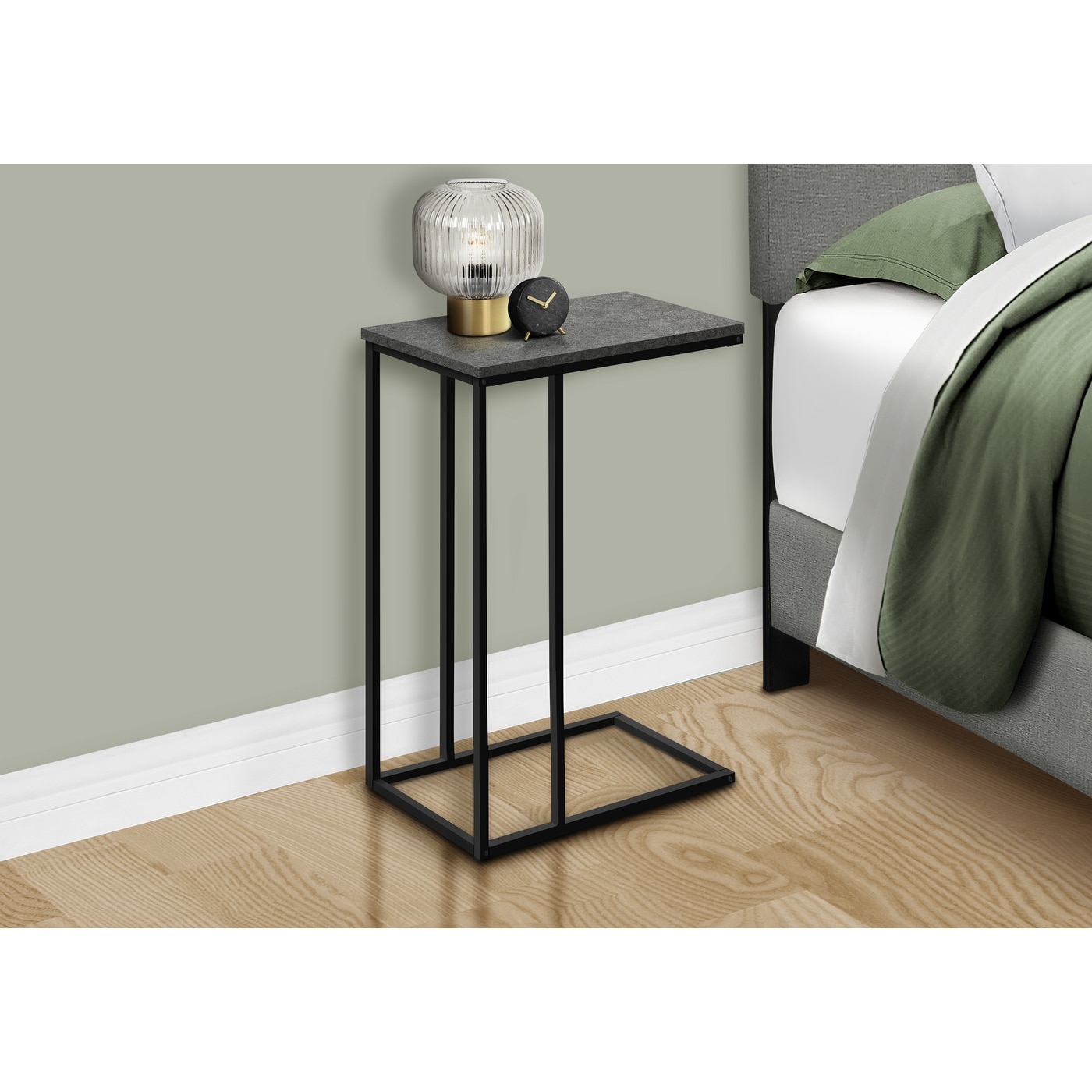 Modern C Shaped Accent Table with Multi Functional Design for Snack and Side Table Use