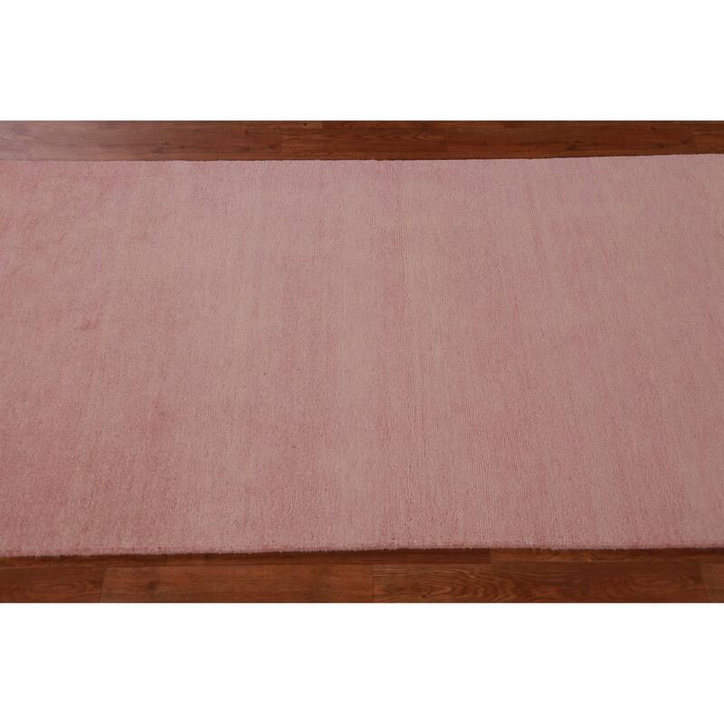 Hand Knotted Oriental 100% Wool Carpet Modern Solid Pink Gabbeh Runner Rug - 10' 1'' X 3' 1''