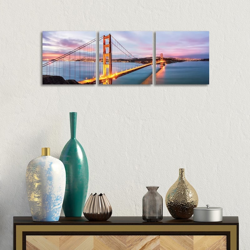 iCanvas "Golden Gate Bridge At Dawn, San Francisco" by Matteo Colombo 3-Piece Canvas Wall Art Set - 12x36x1.5