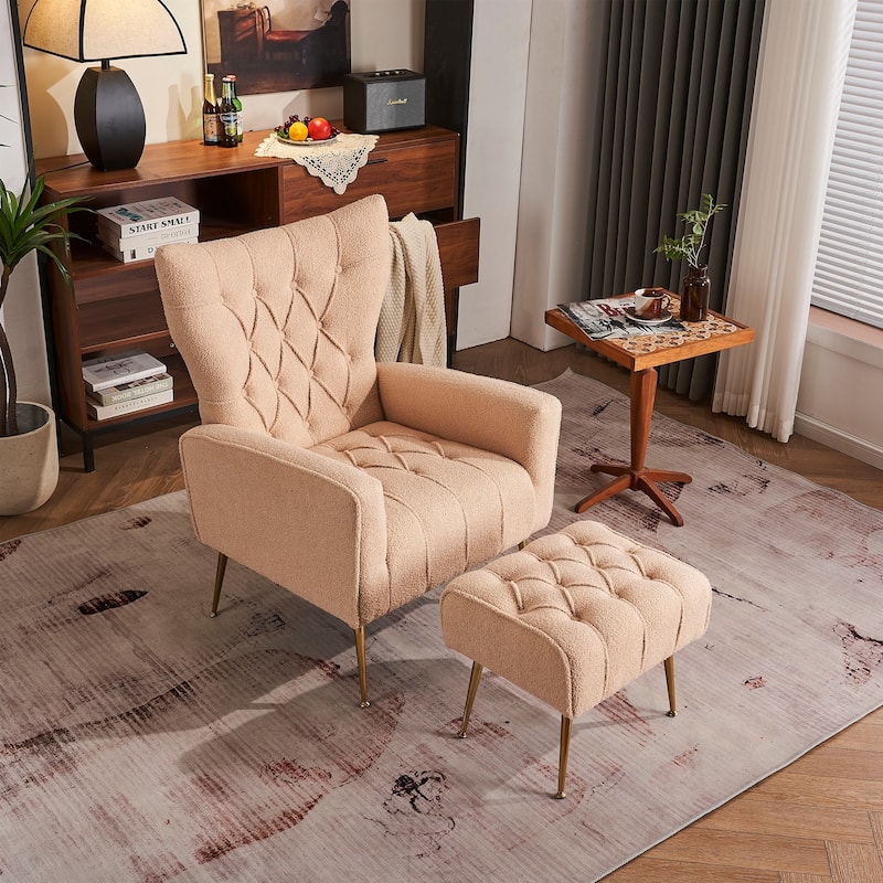 Ouyessir Upholstered Tufted Accent Chair with Ottoman