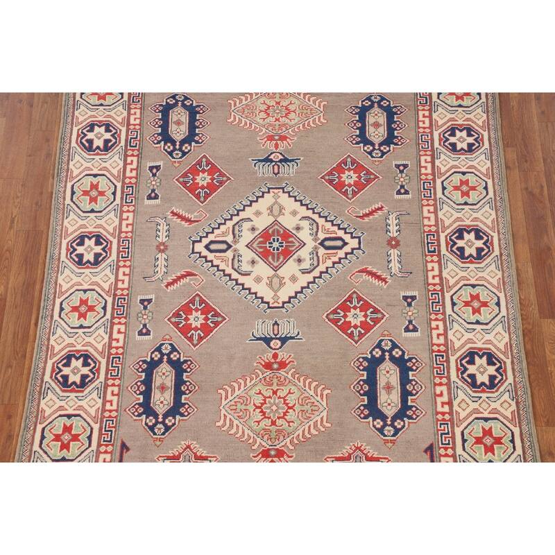 Kazak Oriental Area Rug Handmade Grey Wool Carpet - 4'11" x 6'5"