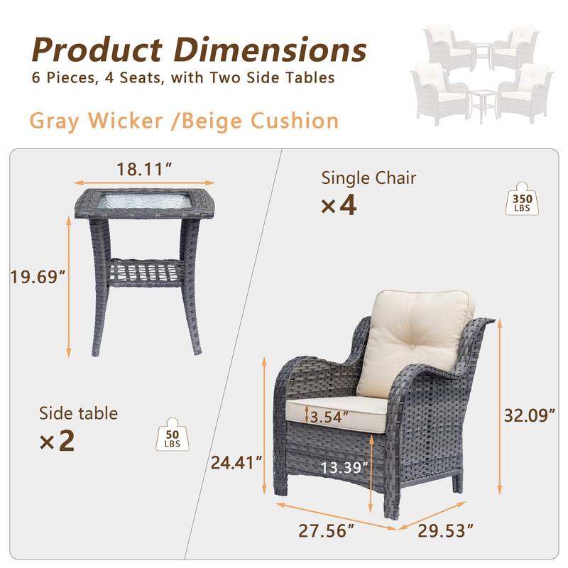 High Back Gray Wicker Rattan Outdoor Patio table and chairs Set