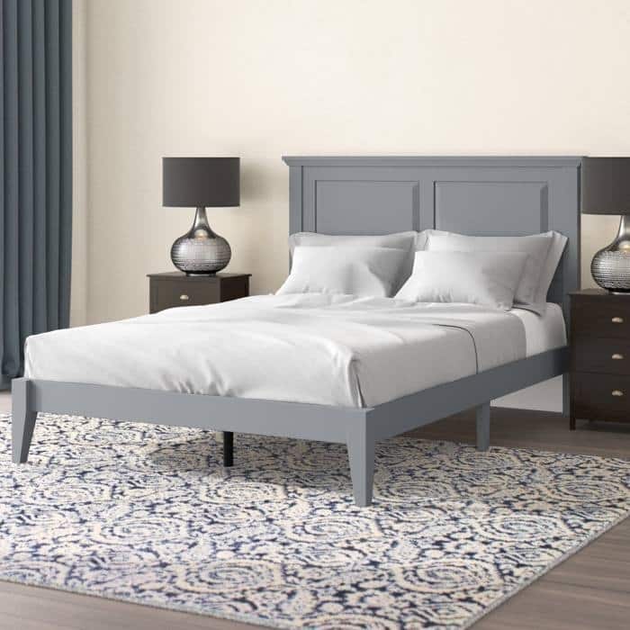 Solid Oak Platform Bed with Tapered Legs and Headboard - Grey - Full