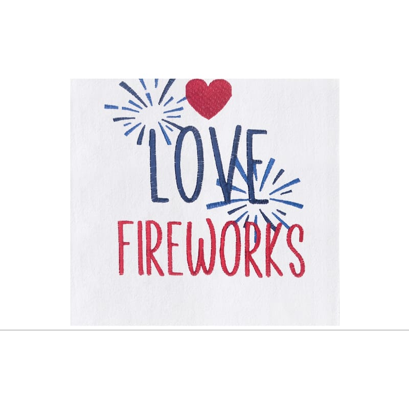 Peace Love Fireworks Embroidered Cotton Flour Sack Kitchen Towel Patriotic Dishtowel Decoration