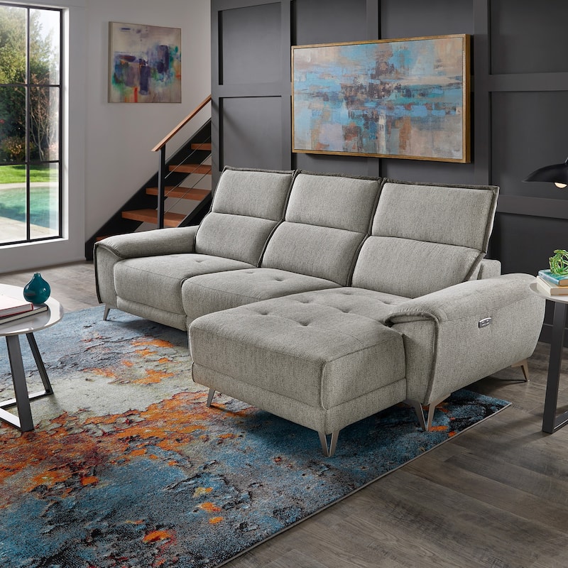 Matera Gray Yarn Dyed Fabric Power Recliner Sectional Sofa with Chaise and USB Charger by iNSPIRE Q Modern