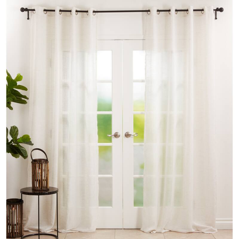 Linen Blend Window Curtains With Sheer Design - 52"x96" - Natural