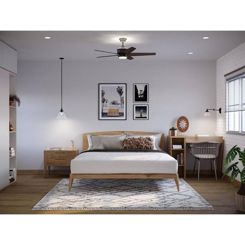 Byars 54 in. Integrated LED Indoor Matte Black Mid-Century Modern Ceiling Fan with Light Kit and Remote Control - Medium