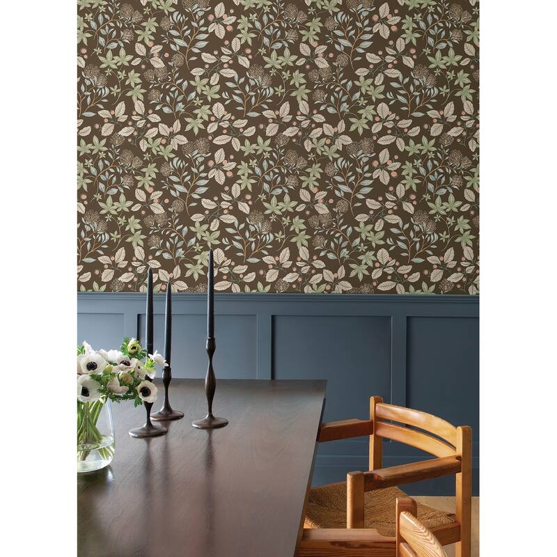 A-Street Prints Mildred Espresso Botanical Trail Wallpaper