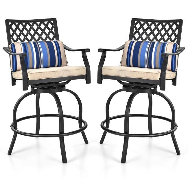 Set of 2 Outdoor Bar Height Chair with Soft Cushions - 27" x 23" x 43"(L x W x H)