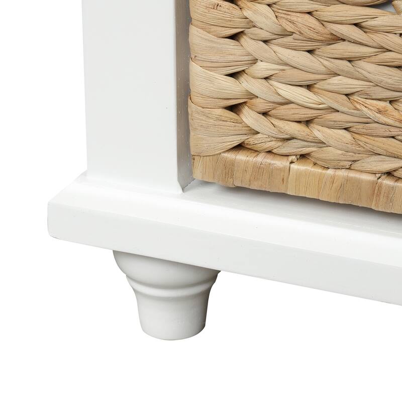 Rustic Storage Bench with 3 Drawers and 3 Rattan Baskets