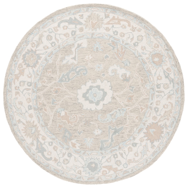 SAFAVIEH Handmade Ebony Yulija Modern & Contemporary Wool Rug - 6' Round - Light Grey/Ivory