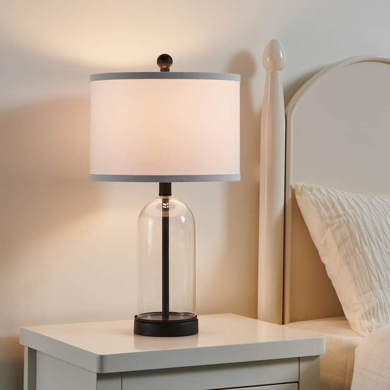 KAWOTI 22 inch Modern Clear Glass Bedside Table Lamp Set (set of 2) - W 12" * H 22"