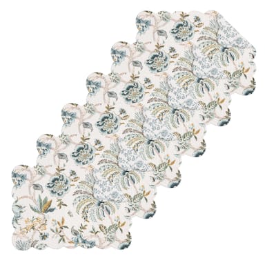 Braganza Teal Vintage Floral Flower Design Placemats Set of 6, 13" x 19"
