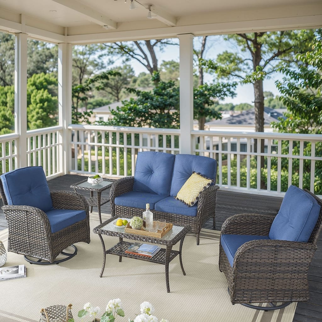 Outdoor Swivel Chairs Table with Loveseat Sofa Coffee Table