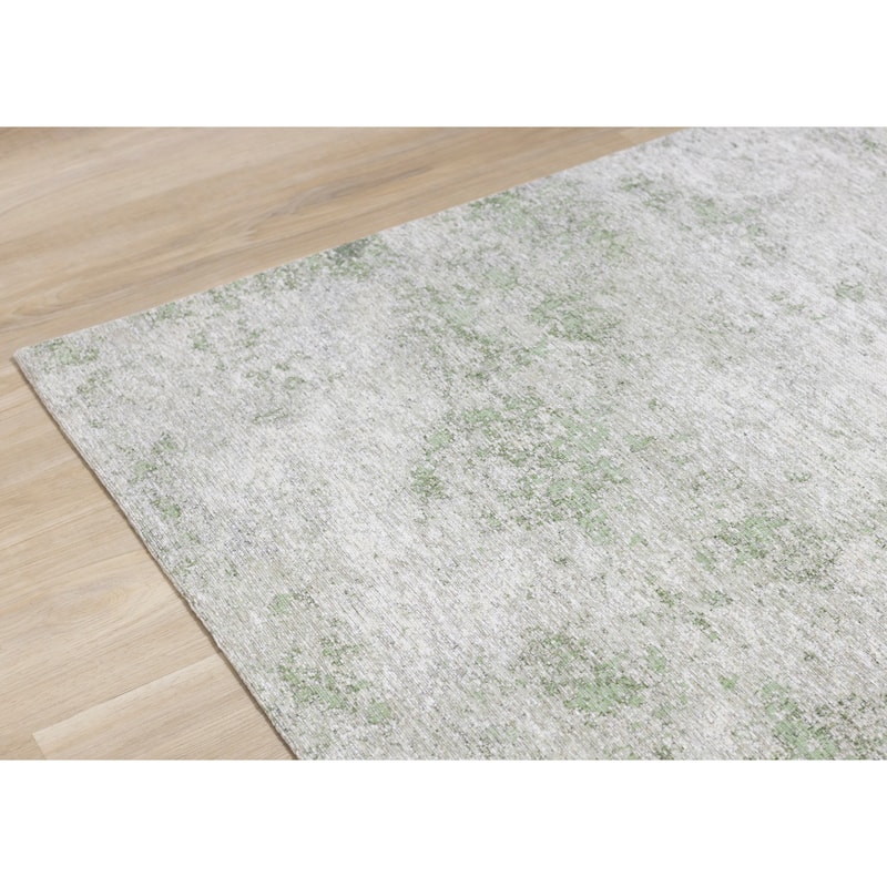Kylie Collection - Green/Cream Distressed Rug