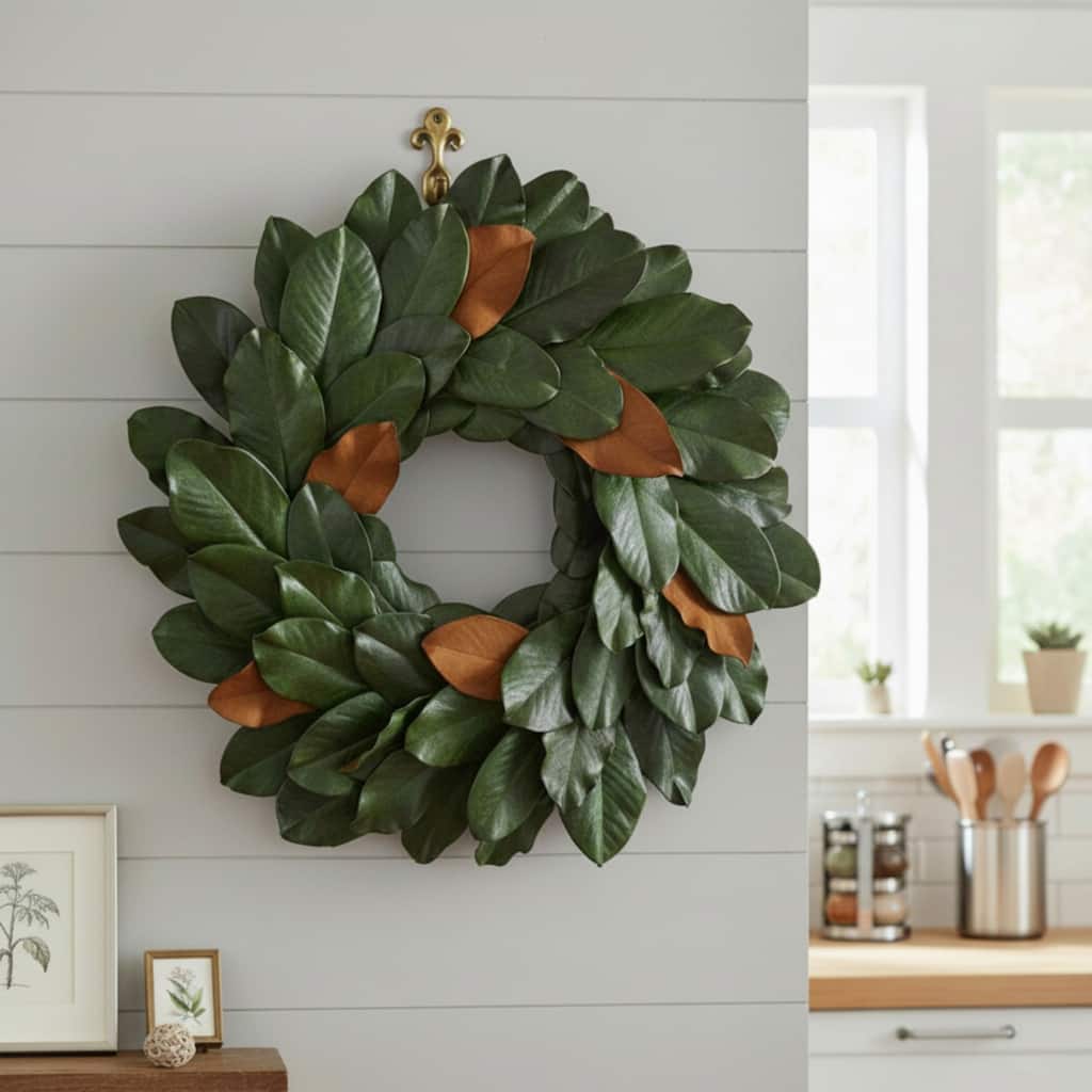 Haven 20" Handcrafted Preserved Magnolia Leaf Wreath - For Indoor Display
