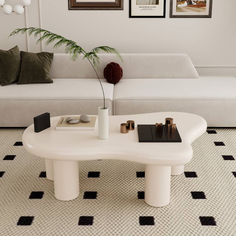 Elegant Cloud Shaped Coffee Table for Living Room - Cream White-39.37(L) * 27.56(W) * 13.78(H) in