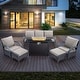 preview thumbnail 151 of 174, Pocassy Outdoor Patio Furniture Set 6PCS Sofa Swivel Chair Ottoman with Fire Table - Brown Rattan - Beige Cushion