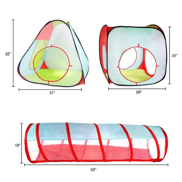 4-Piece Kids Pop-Up Tent, Cube, and Tunnel Set by Hey! Play! - Multicolor