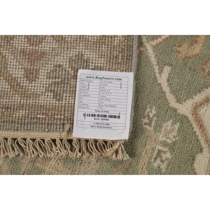 Green Oushak Oriental Accent Rug Handmade Oriental Wool Carpet - 4'2"x 5'11"