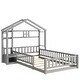 preview thumbnail 13 of 11, Twin Size House-Style Headboard Floor Bed with Fence Guardrails Grey