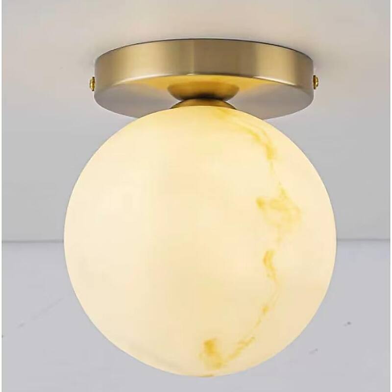 1-Light Opal Glass Flush Mount Ceiling Light - Brass - 5.9" W × 6.9" H