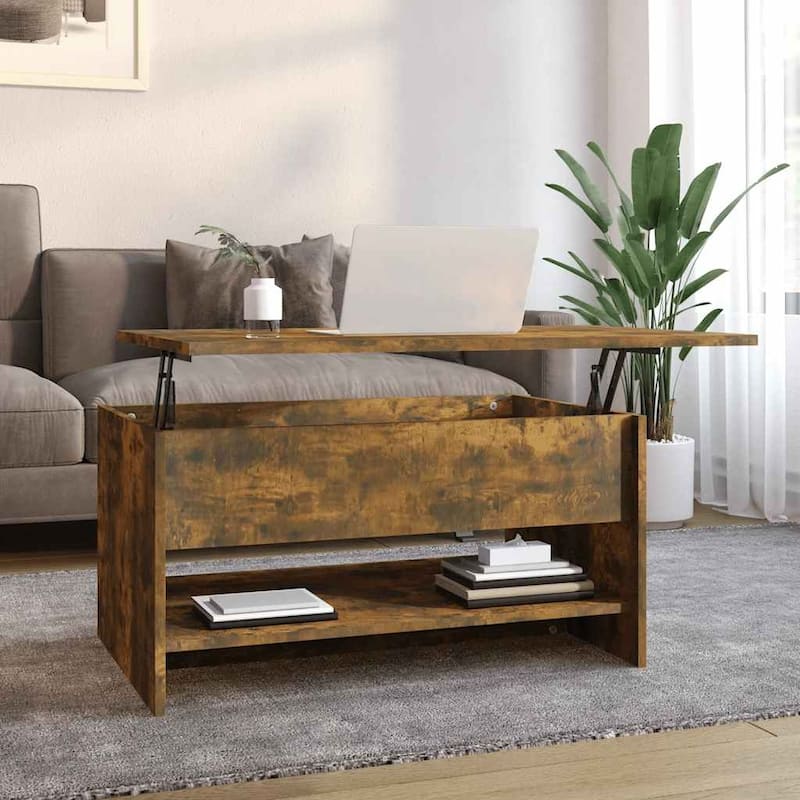 vidaXL Coffee Table Lift Top End Table Accent Side Sofa Table Engineered Wood - 31.5" x 19.7" x 16.7" - Smoked oak
