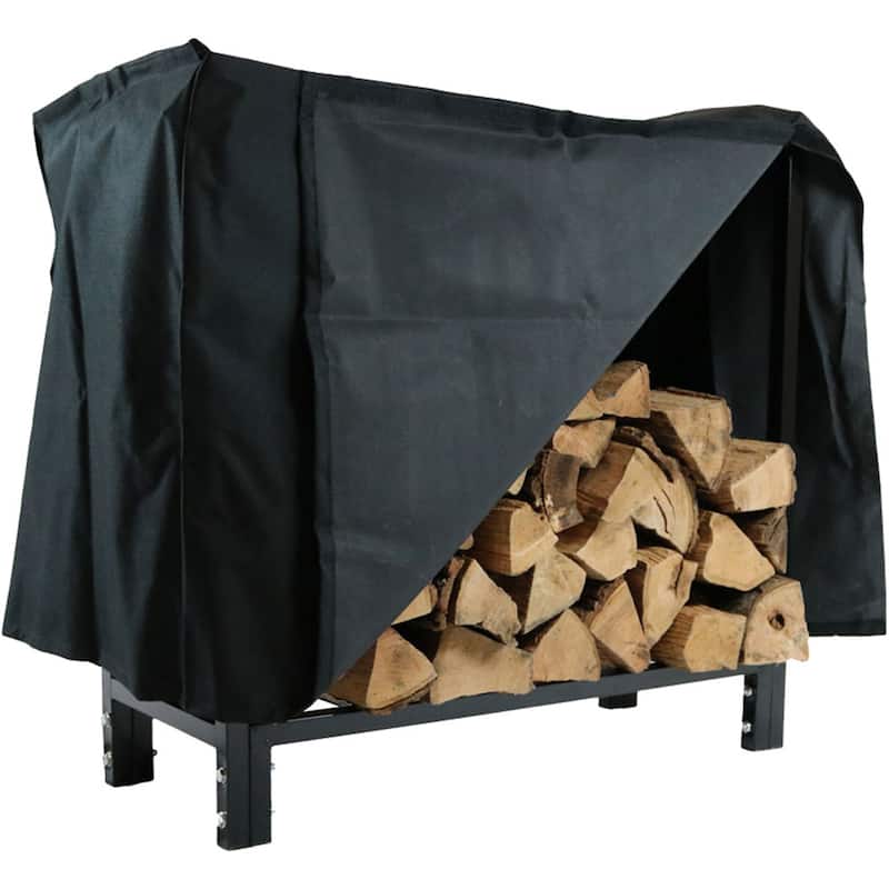 Sunnydaze Indoor-Outdoor Black Steel Firewood Log Rack and Cover Combo - 30-Inch
