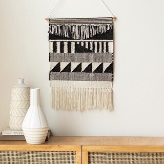 Artistic Weavers Lam Black & Cream Fringe Boho Wall Hanging - 22"H x 17"W