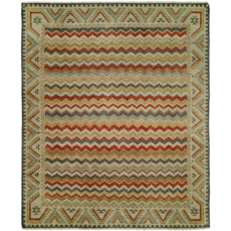 Transitional Multi-Colored Hand-Knotted Wool Area Rug - 2' x 3' - Multi-Colored