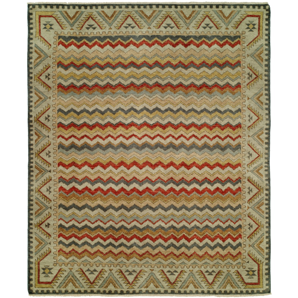 Transitional Multi-Colored Hand-Knotted Wool Area Rug