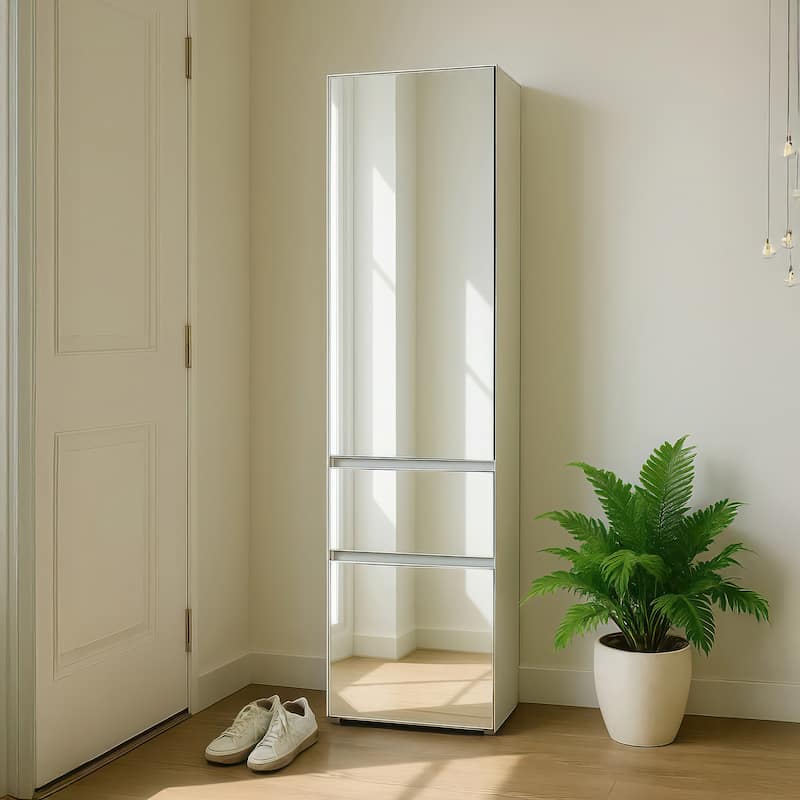 Elise Slim Modular Wood Closet Cabinet with Mirror in White - 15.7"D x 17.72"W x 70.9"H