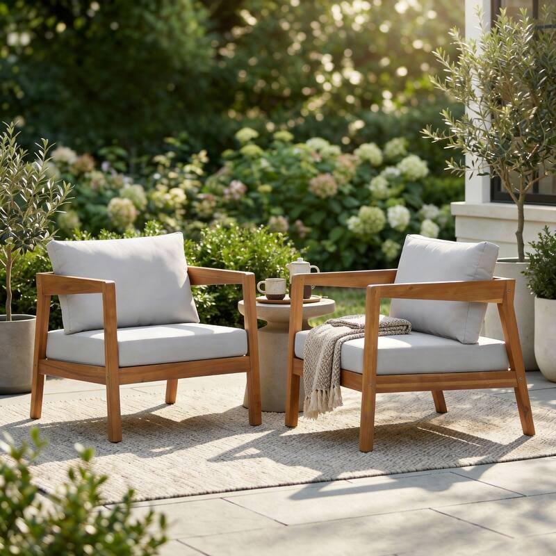 Christopher Knight Home Thalia Acacia Wood Outdoor Lounge Chair - Teak + Grey Cushion - 2 Piece