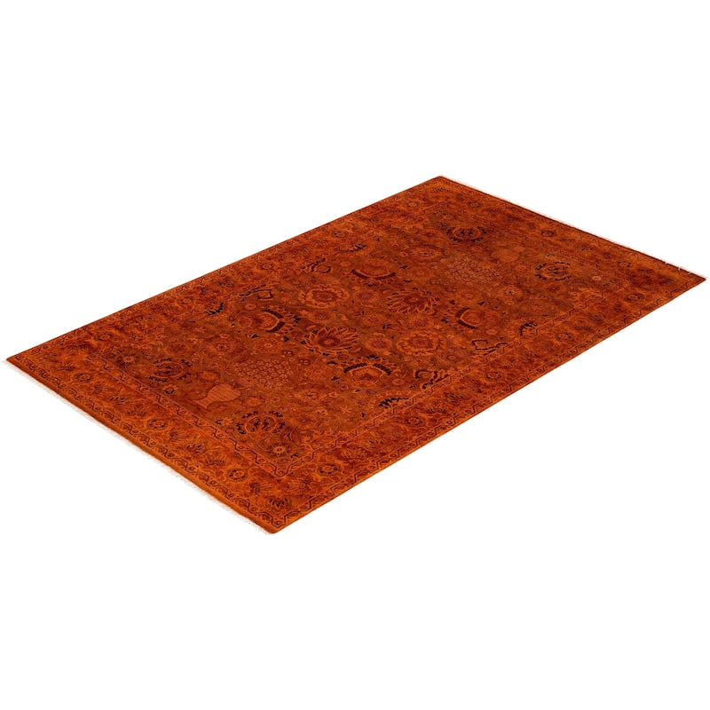 Overton Hand Knotted Wool Vintage Inspired Modern Contemporary Overdyed Orange Area Rug - 4' 7" x 7' 2"