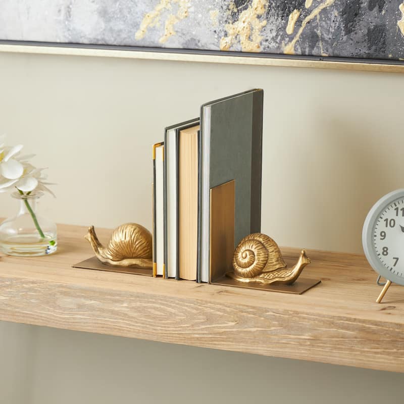 Metal Snail Crawling Bookends - Set of 2 Gold - Roche River Decor - 4"W x 6"L x 6"H